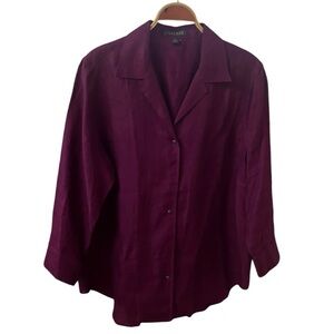 Lauren Ralph Lauren Women’s 100% Linen Button Up Shirt Dark Purple Lagenlook XL